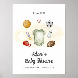 Watercolor All Star Sports Baby Shower Welcome  Poster