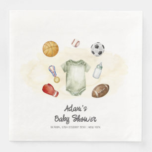 Watercolor All Star Sports bodysuit Baby Shower  Napkin