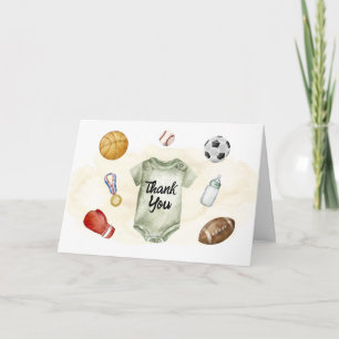 Watercolor All Star Sports bodysuit Baby Shower  Thank You Card