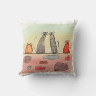 Watercolor Alley Cats Pillow