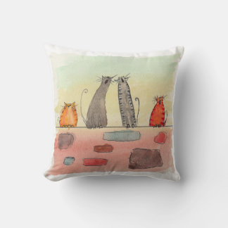 Watercolor Alley Cats Pillow