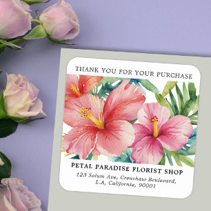 Watercolor Aloha Flowers Business Thank You Order Square Sticker