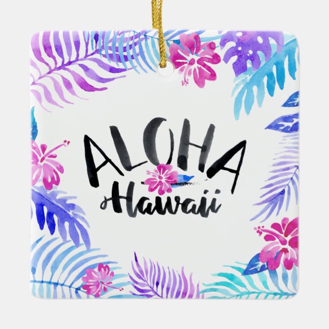Watercolor Aloha Hawaii Tropical | Ornament (Front)