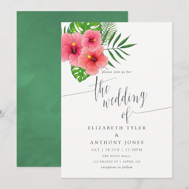 Watercolor Aloha Luau Beach Wedding Invitation (Front/Back)