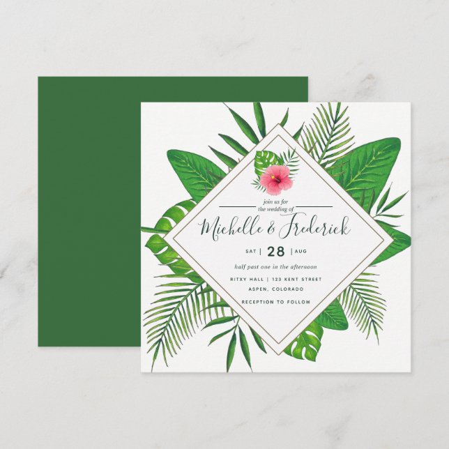 Watercolor Aloha Luau Beach Wedding Invitation (Front/Back)