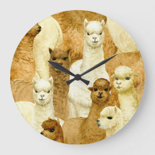 Watercolor alpacas, seamless hand-drawn background large clock