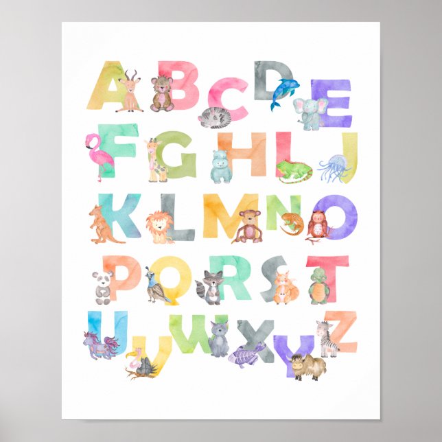 Watercolor Alphabet Animals Poster (Front)