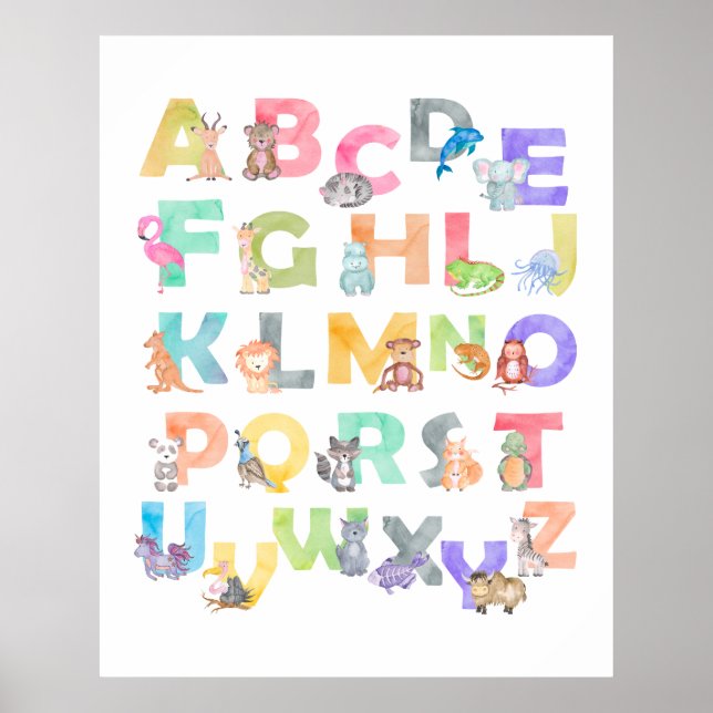 Watercolor Alphabet Animals Poster (Front)