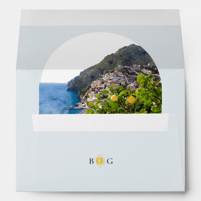 Watercolor Amalfi Coast Arch Italy Lemons Wedding Envelope (Back (Bottom))