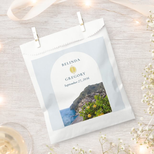 Watercolor Amalfi Coast Arch Italy Lemons Wedding Favour Bags (Clipped)