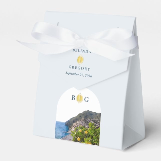 Watercolor Amalfi Coast Arch Italy Lemons Wedding Favour Box (Front Side)