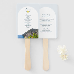 Watercolor Amalfi Coast Arch Italy Lemons Wedding Hand Fan