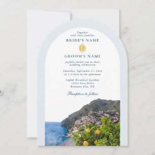 Watercolor Amalfi Coast Arch Italy Lemons Wedding Invitation