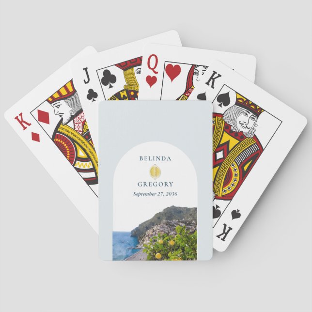 Watercolor Amalfi Coast Arch Italy Lemons Wedding Playing Cards (Back)