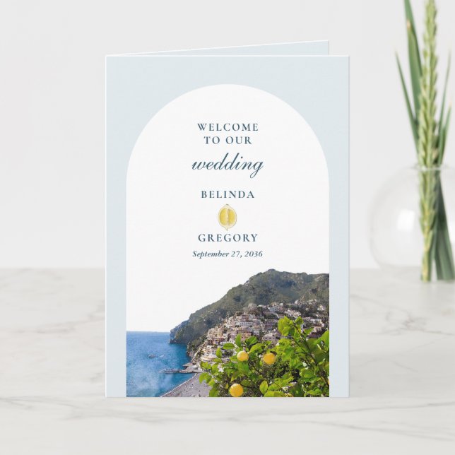 Watercolor Amalfi Coast Arch Italy Lemons Wedding Programme (Front)