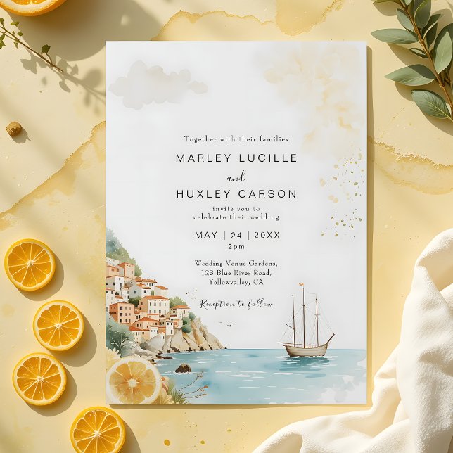 Watercolor Amalfi Coast Italian Summer Wedding Invitation (Creator Uploaded)