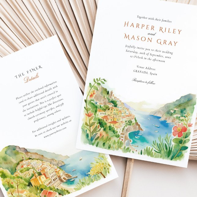 Watercolor Amalfi Coast Italy Destination Wedding Invitation (Creator Uploaded)