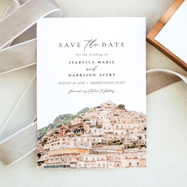Watercolor Amalfi Coast Italy Save the Date Invitation (Creator Uploaded)