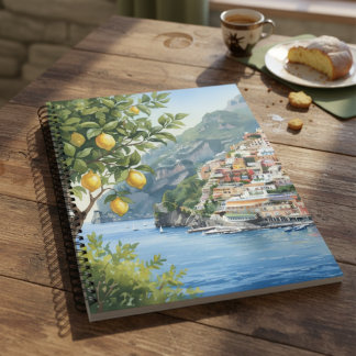 Watercolor Amalfi Coast Landscape with Lemon Tree Notebook