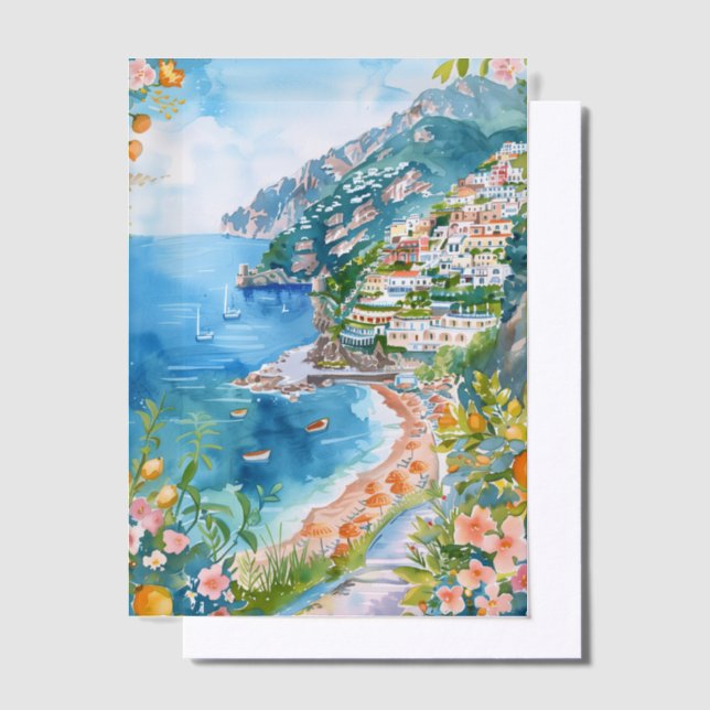 Watercolor Amalfi Coast Mediterranean Italian Vellum Invitations (Offset)