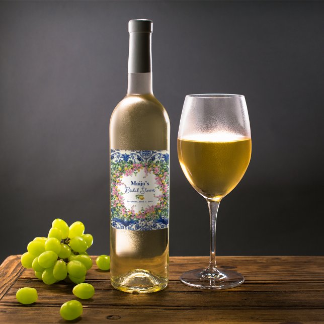 Watercolor Amalfi Coast Pink Lemons Bridal Shower Wine Label (Watercolor Amalfi Coast Pink Lemons Bridal Shower Wine Label)