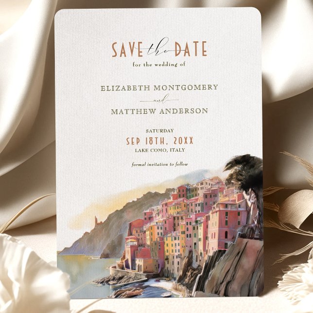 Watercolor Amalfi Coast Wedding Save The Date Card (Creator Uploaded)