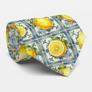 Watercolor Amalfi Lemon Mediterranean DIamonds Tie
