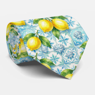 Watercolor Amalfi Lemon Mediterranean DIamonds  Tie