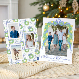 Watercolor Amalfi Lemons Garland Swag Photo Holiday Card