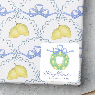 Watercolor Amalfi Lemons Wreath Gift Enclosure Square Sticker