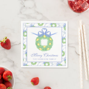 Watercolor Amalfi Lemons Wreath Personalised Napkin