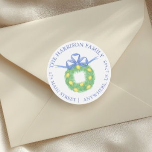 Watercolor Amalfi Lemons Wreath Return Address Classic Round Sticker