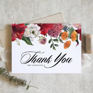 Watercolor Amaryllis and Mums Floral Wedding Thank You Card