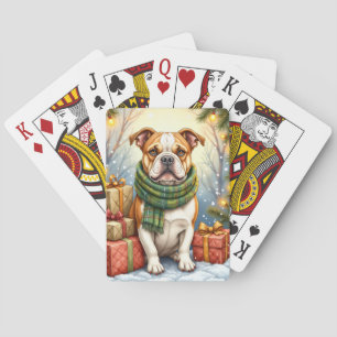 Watercolor American Bulldog Christmas Holiday Playing Cards