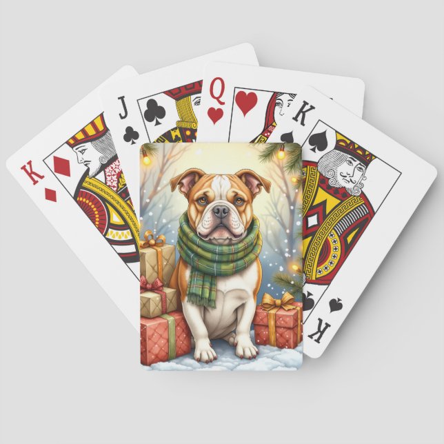 Watercolor American Bulldog Christmas Holiday Playing Cards (Back)