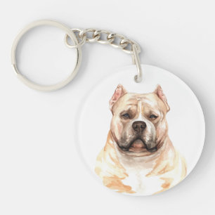 Watercolor American Bully dog Key Ring