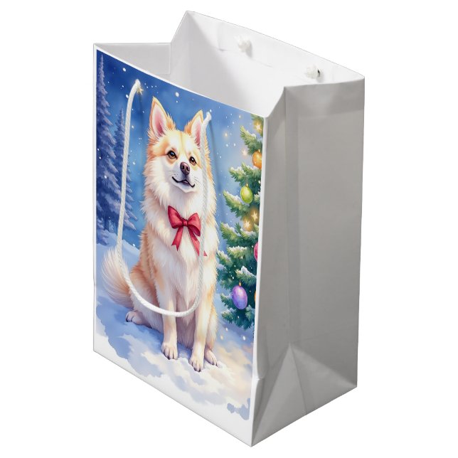 Watercolor American Eskimo Dog Sparkling Christmas Medium Gift Bag (Front Angled)