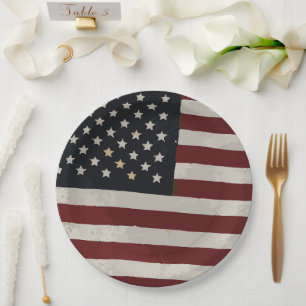 Watercolor American Flag 4th of July Paper Plate