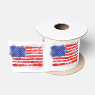 Watercolor American Flag for Veterans and Patriots Satin Ribbon