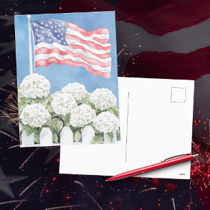 Watercolor American Flag Hydrangeas Americana Postcard
