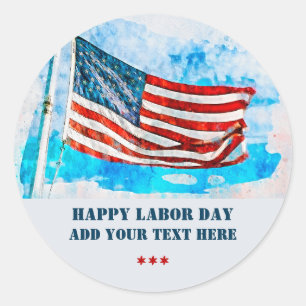 Watercolor American Flag Labour Day  Classic Round Sticker