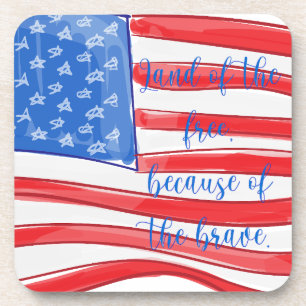Watercolor American Flag Land of the Free Coaster