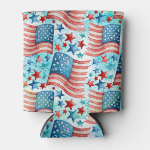 Watercolor American Flag pattern Can Cooler