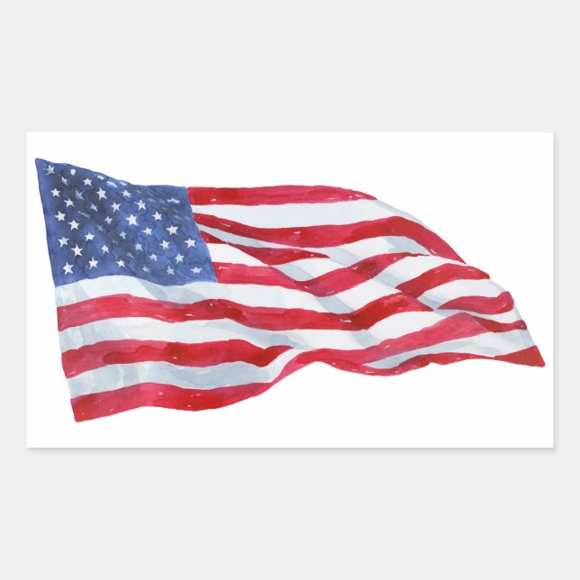 Watercolor American Flag Waving Sticker (Front)
