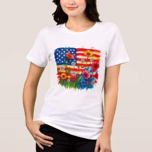 Watercolor American Flag & Wildflowers – Patriotic Tri-Blend Shirt