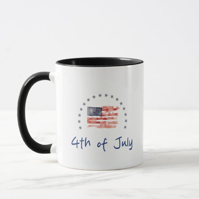 Watercolor American Flag with Faded Blue Stars     Mug (Left)