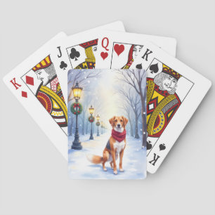 Watercolor American Foxhound Snowy Lamppost Playing Cards