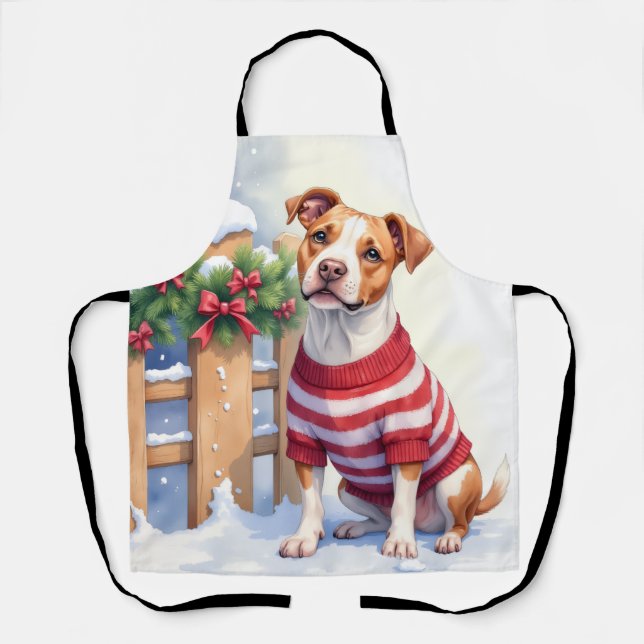 Watercolor American Pit Bull Terrier Festive Apron (Front)