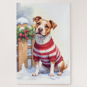Watercolor American Pit Bull Terrier Festive Jigsaw Puzzle