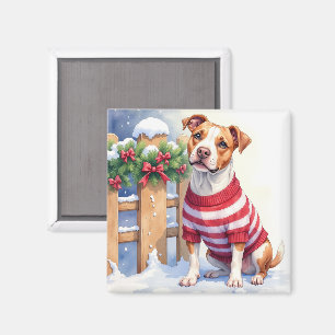 Watercolor American Pit Bull Terrier Festive Magnet
